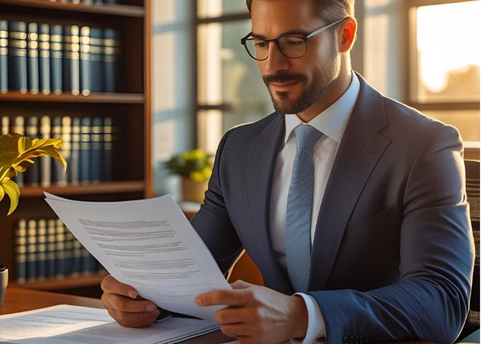 an estate planning lawyer reading some documents